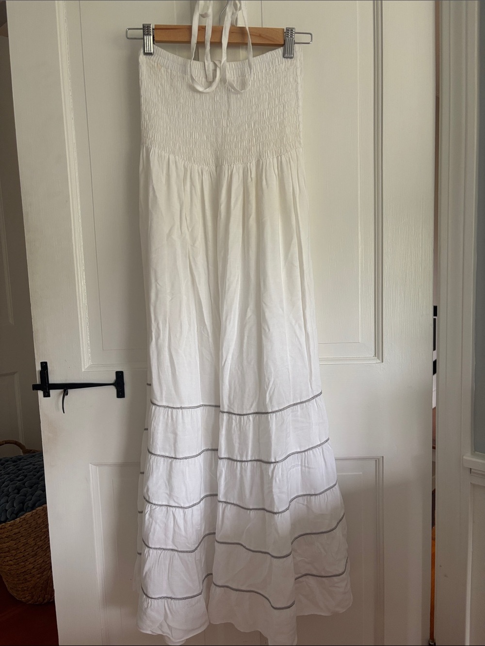 White Strapless Halter Maxi Dress with Tiered Skirt
